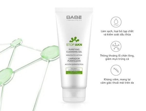 Sữa rửa mặt pH 5.5 cho da dầu mụn BaBe Stop Akn Purifying Cleansing Gel